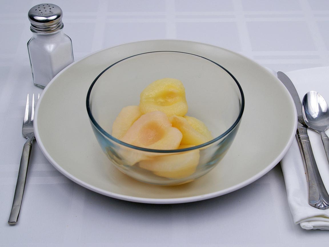 Calories in 1.25 cup(s) of Pears in Light Syrup 