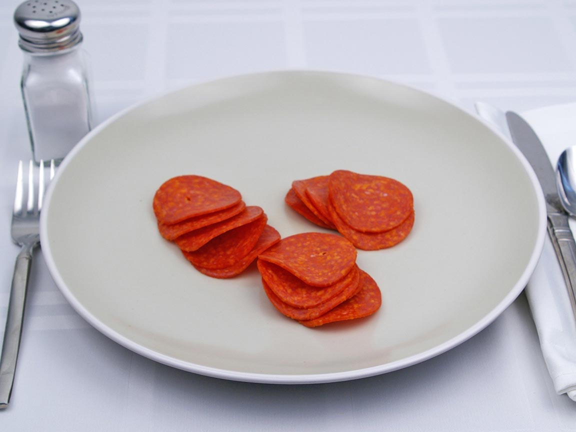 Calories in 15 slice(s) of Pepperoni - Sliced