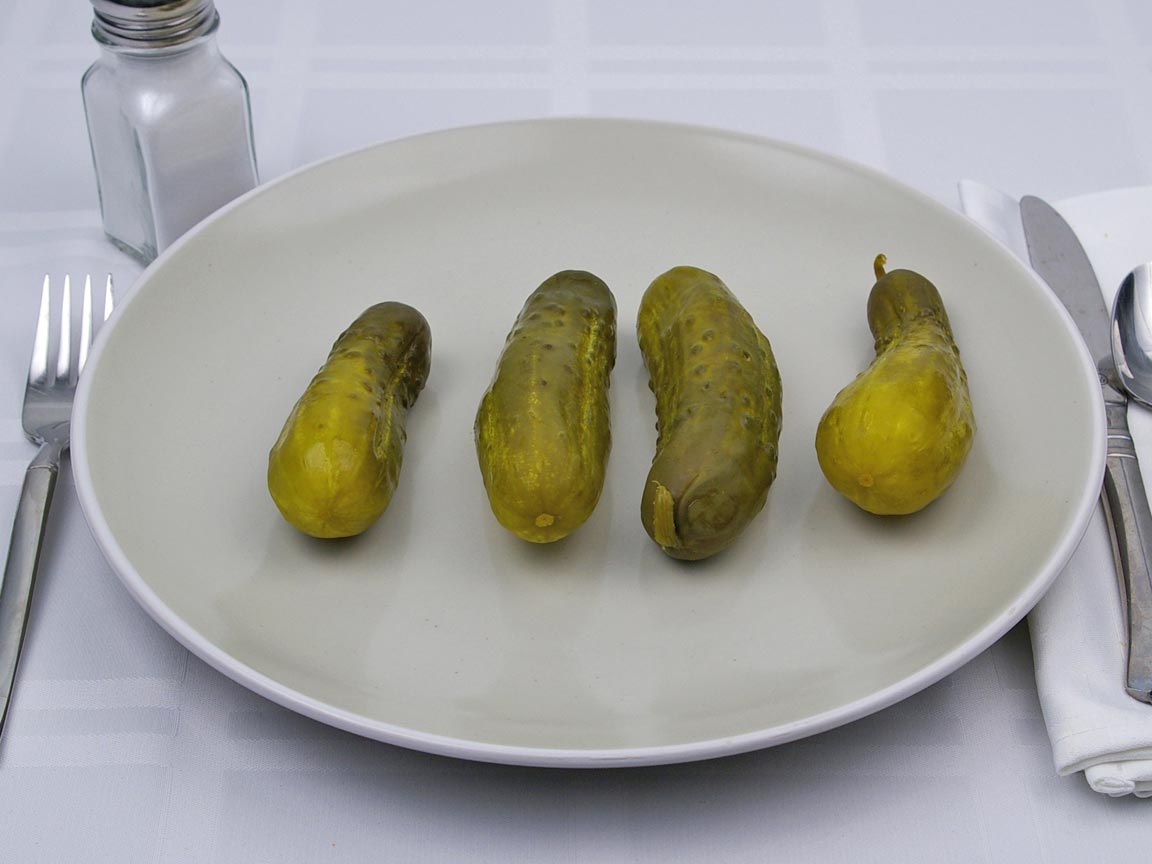 Calories in 4 pickle(s) of Dill Pickle - Whole