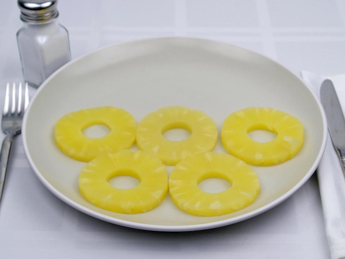 Calories in 5 slice(s) of Pineapple - Sliced - Canned - in Juice