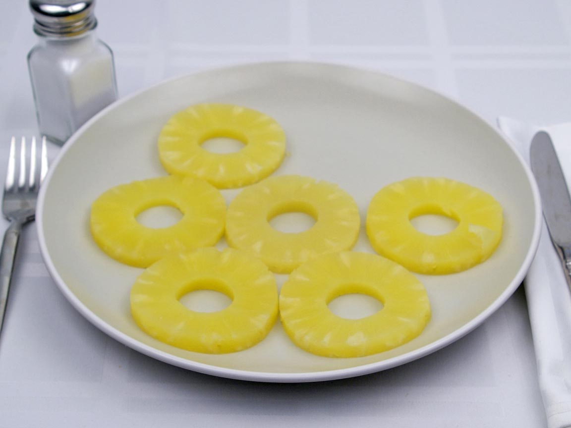 Calories in 6 slice(s) of Pineapple - Sliced - Canned - in Juice