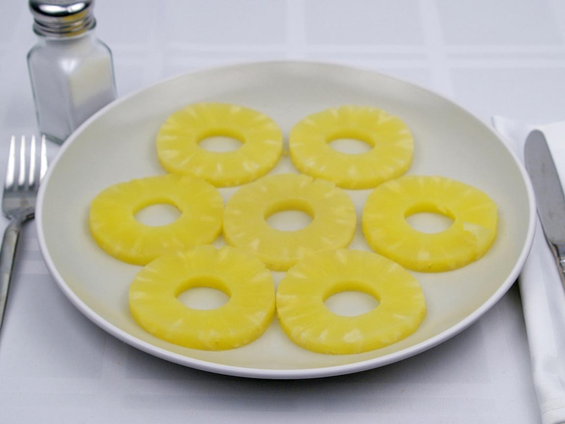 Calories in 7 slice(s) of Pineapple - Sliced - Canned - in Juice