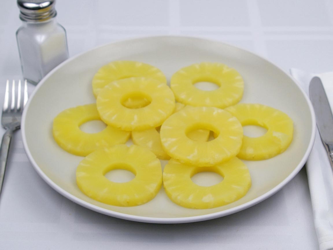 Calories in 9 slice(s) of Pineapple - Canned - Slice - Heavy Syrup 
