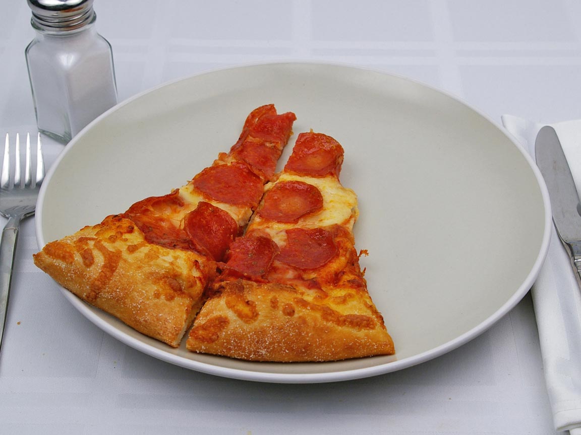 Calories in 1 slice(s) of Pizza - Pepperoni - Reg Crust - XLarge - 16 inch