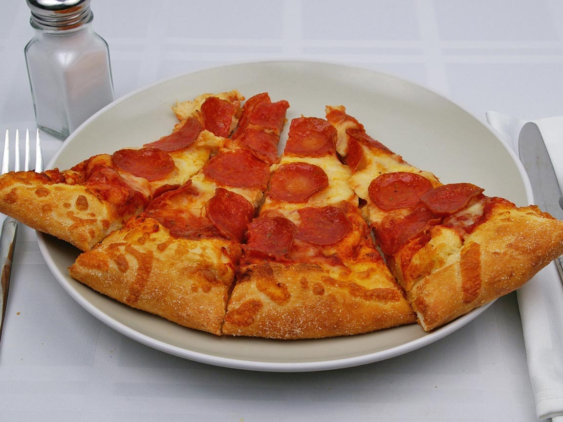 Calories in 2 slice(s) of Pizza - Pepperoni - Reg Crust - XLarge - 16 inch