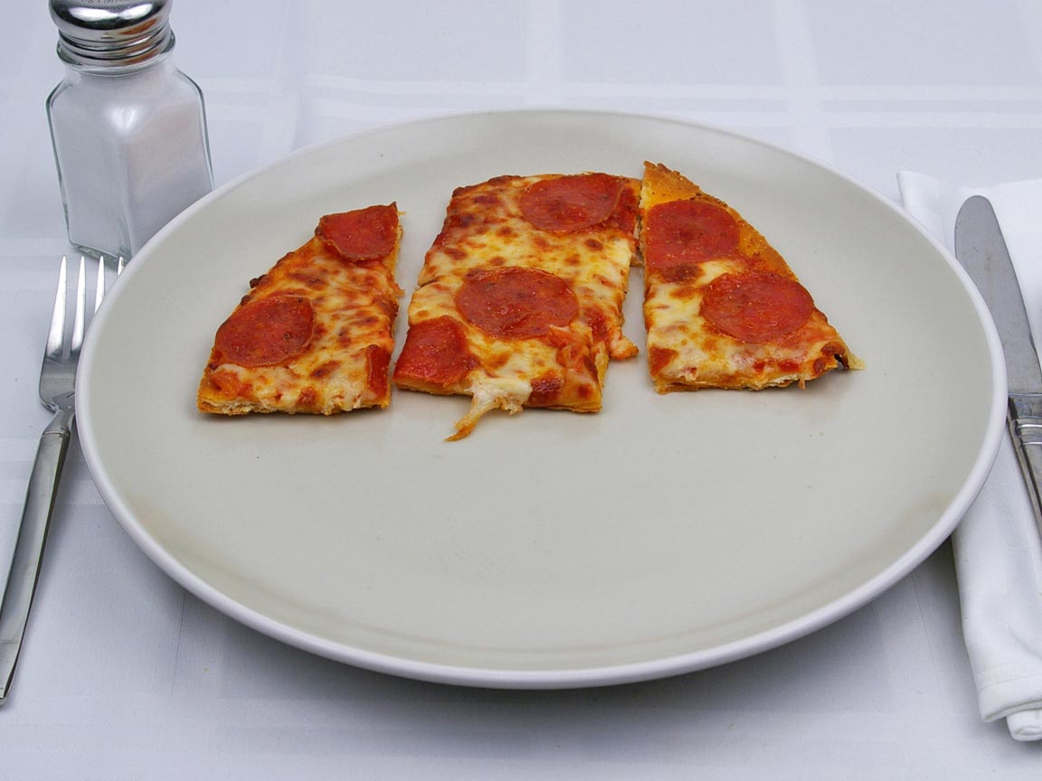 Calories in 3 slice(s) of Pizza - Pepperoni - Thin Crust - Avg