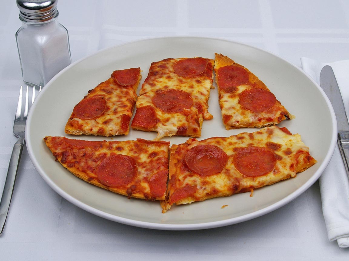 Calories in 5 slice(s) of Pizza - Pepperoni - Thin Crust - Avg