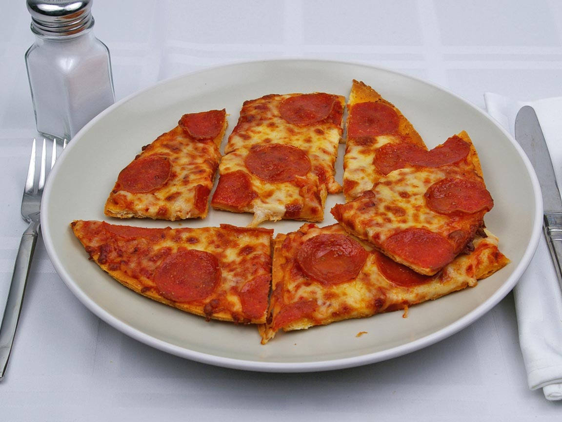 Calories in 6 slice(s) of Pizza - Pepperoni - Thin Crust - Avg