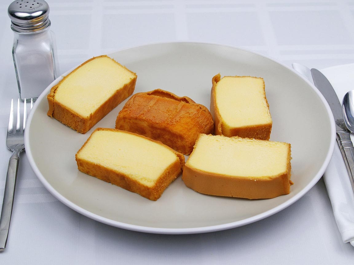 Calories in 5 piece(s) of Pound Cake - Avg