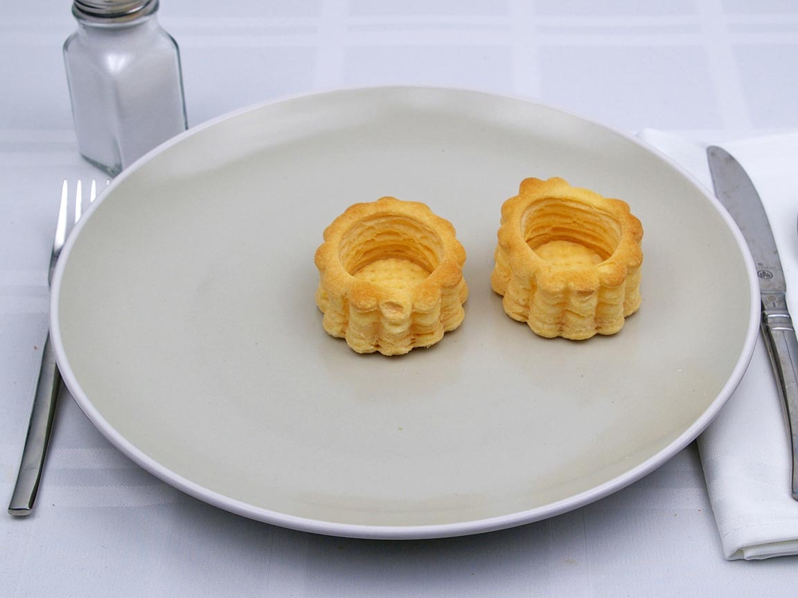 Calories in 2 piece(s) of Puff Pastry - Vol-au-Vent
