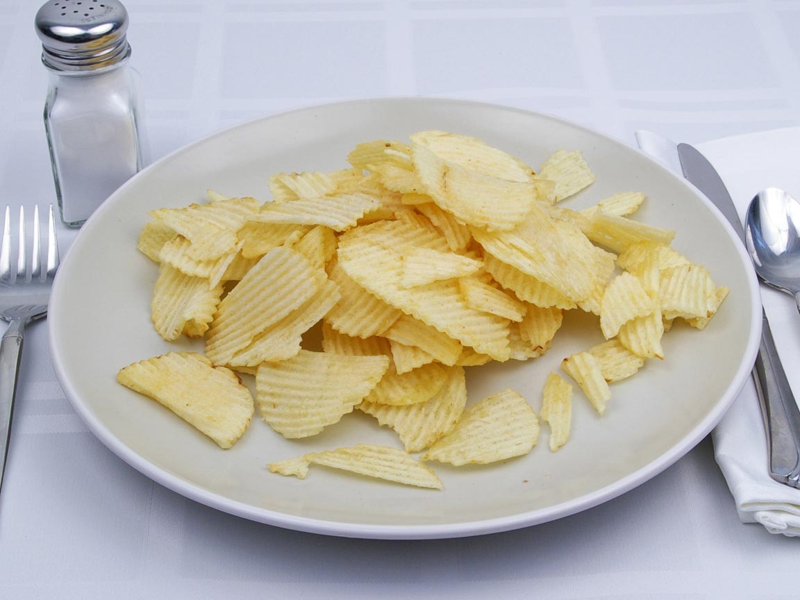 Calories in 77 grams of Potato Chips - Ruffles - Reduced Fat
