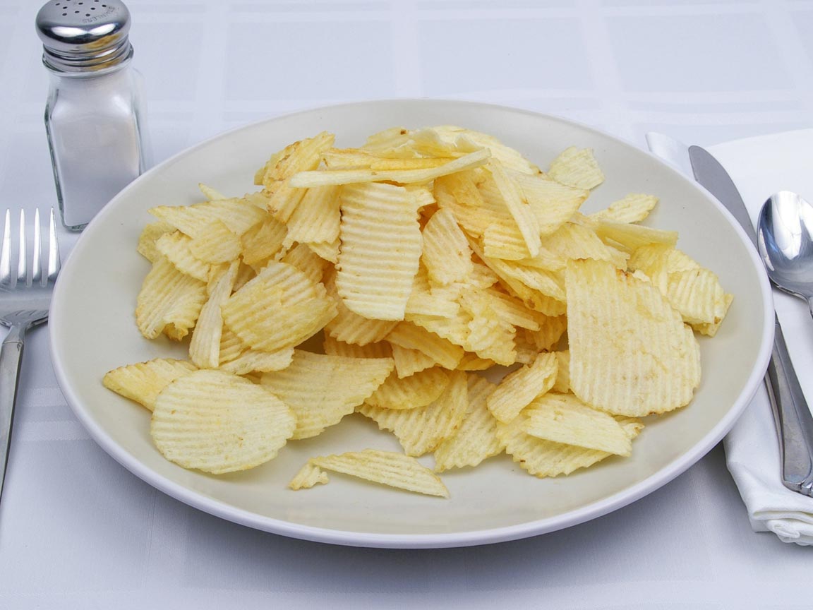 Calories in 99 grams of Potato Chips - Ruffles - Reduced Fat