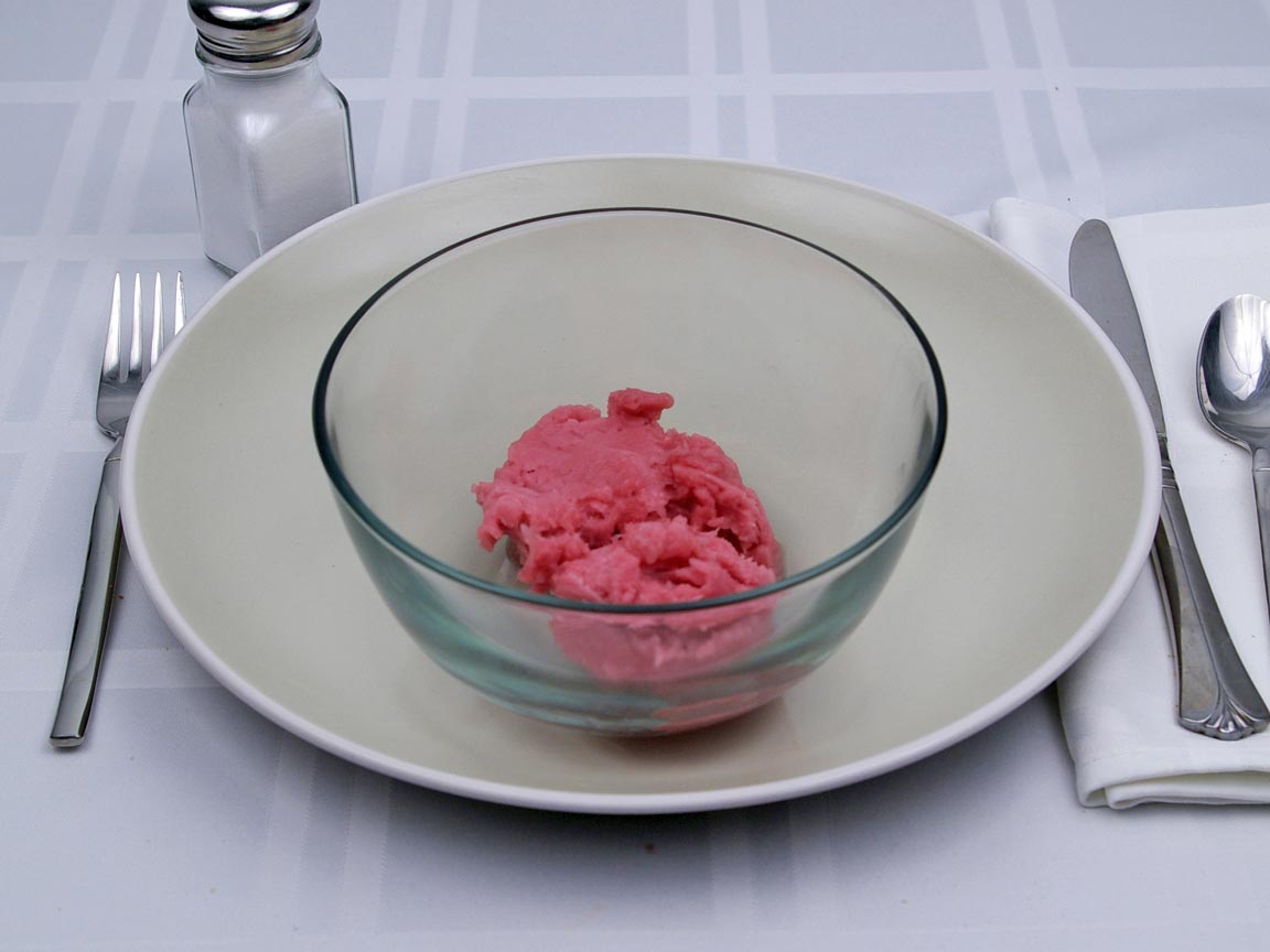 Calories in 0.5 cup(s) of Sorbet - Raspberry