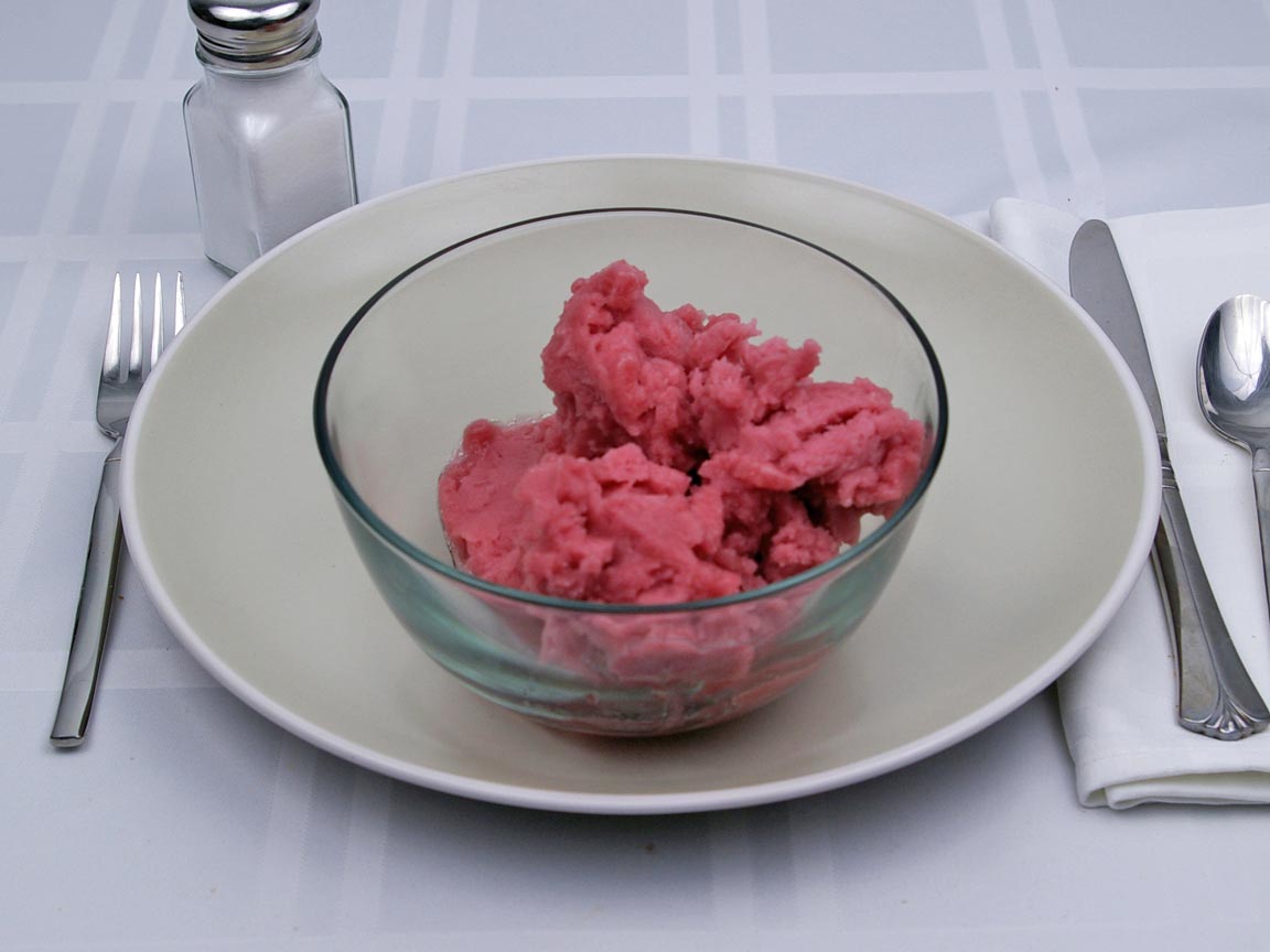 Calories in 1.5 cup(s) of Sorbet - Raspberry