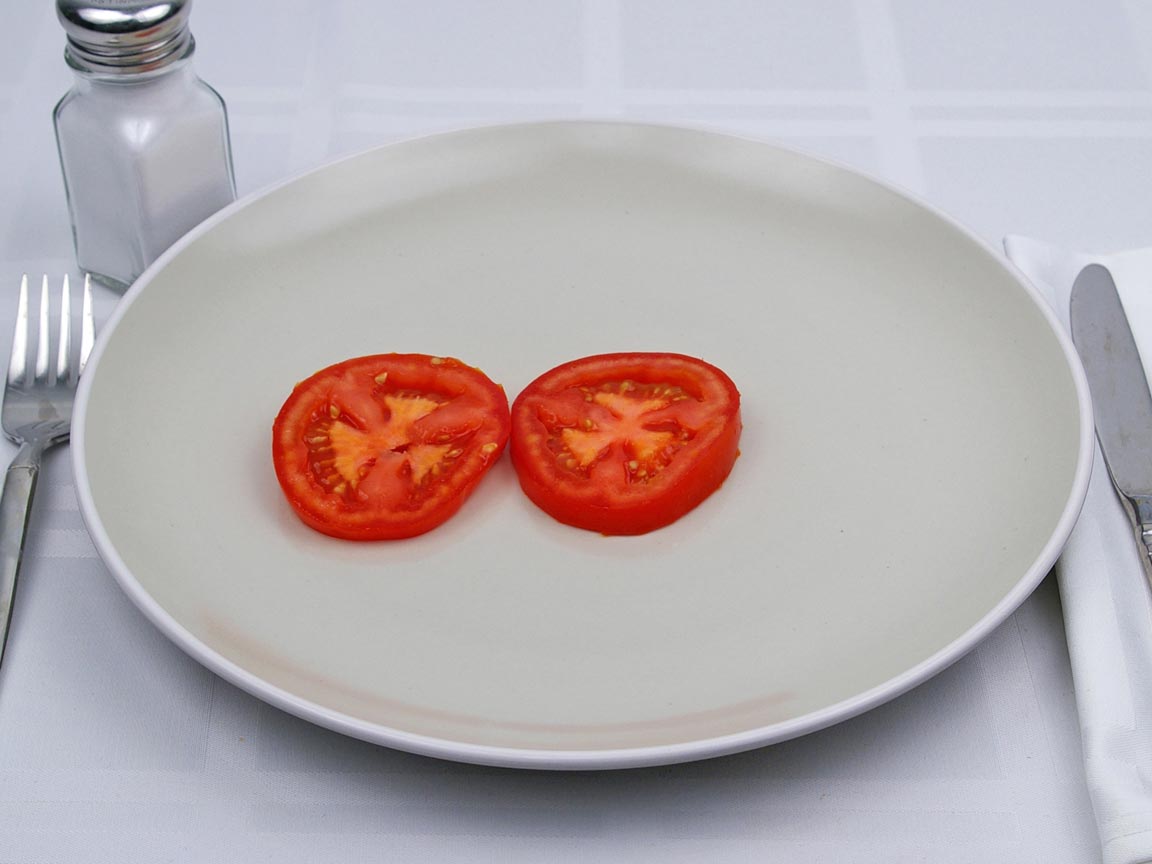 Calories in 56 grams of Tomatoes - Sliced 