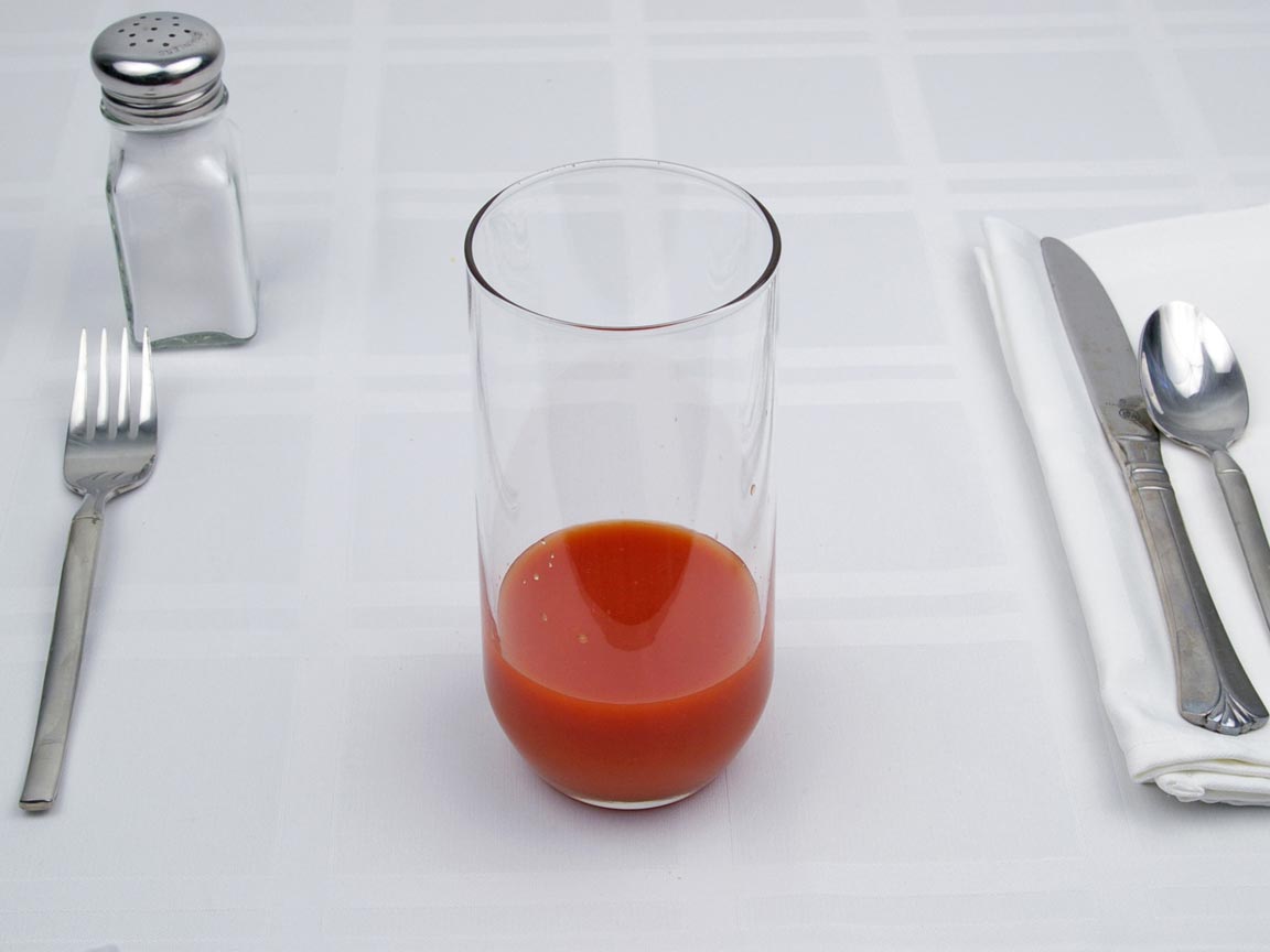 Calories in 0.5 cup(s) of Tomato Juice
