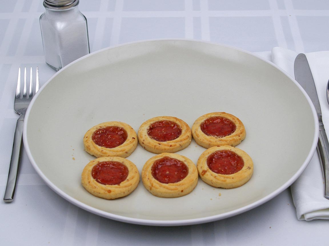 Calories in 6 cookie(s) of Thumbprint Cookie - Strawberry