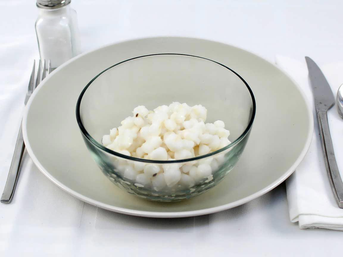 Calories in 1.5 cup(s) of White Hominy Canned